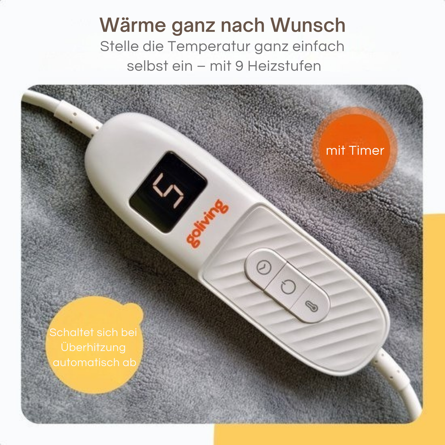 Goliving Elektrische Heizdecke mit Ärmeln – Kariertes Fleece – Große Kuscheldecke – Waschbar - Mit 9 Heizstufen und Timer – 195 × 125 cm – Grau