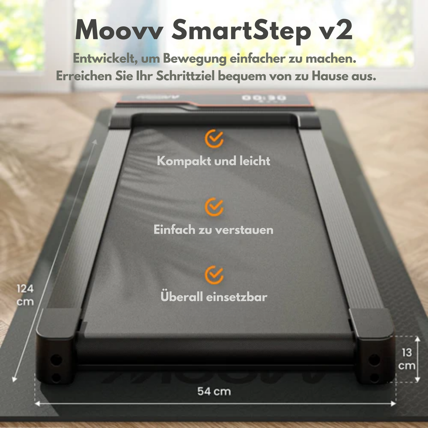 Moovv SmartStep Pro v2 Incline - Laufband mit 6% Steigungsfunktion - Klappbar - 1-12km/h - Inkl. Zubehör - 124 x 64 x 13 cm - Schwarz