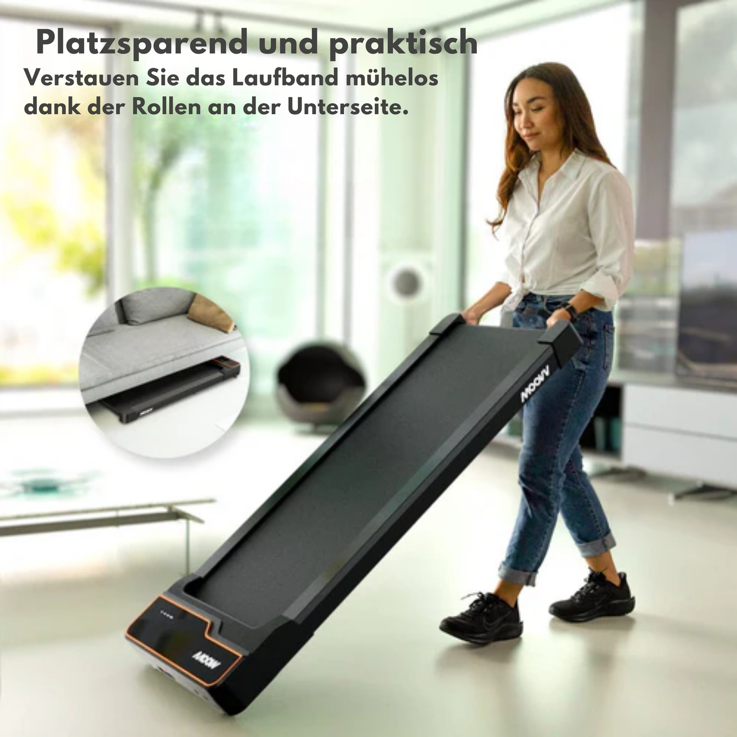 Moovv SmartStep Pro v2 Incline - Laufband mit 6% Steigungsfunktion - Klappbar - 1-12km/h - Inkl. Zubehör - 124 x 64 x 13 cm - Schwarz