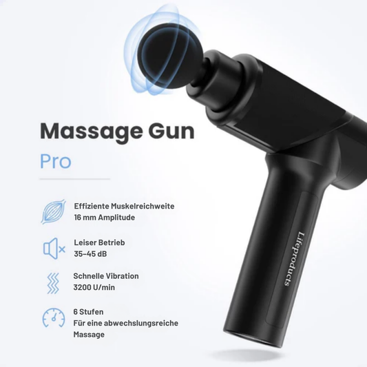 Lifeproducts Massagepistole PRO -  Inkl. 8 Massageköpfe - Mit 6 Geschwindigkeitsstufen - Schwarz