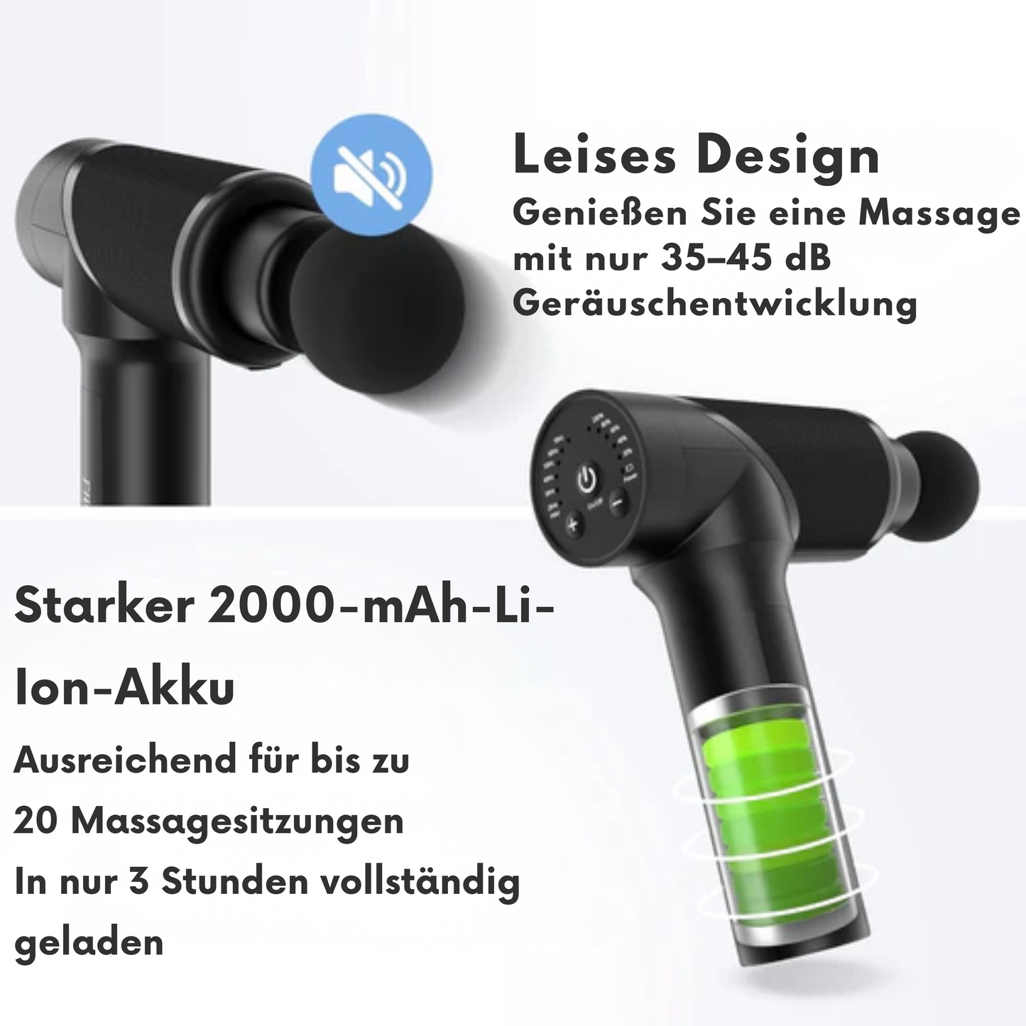 Lifeproducts Massagepistole PRO - Inkl. 8 Massageköpfe - Mit 6 Geschwindigkeitsstufen - Schwarz