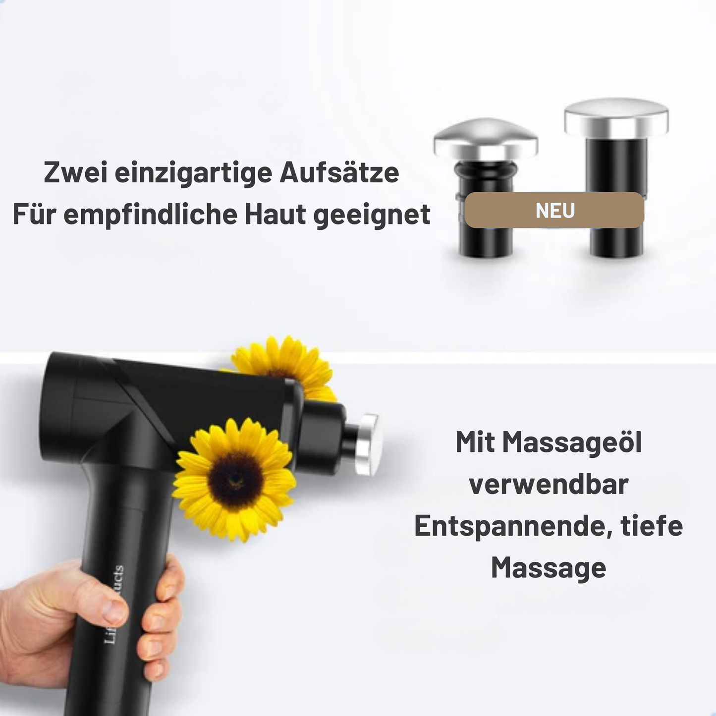 Lifeproducts Massagepistole PRO - Inkl. 8 Massageköpfe - Mit 6 Geschwindigkeitsstufen - Schwarz
