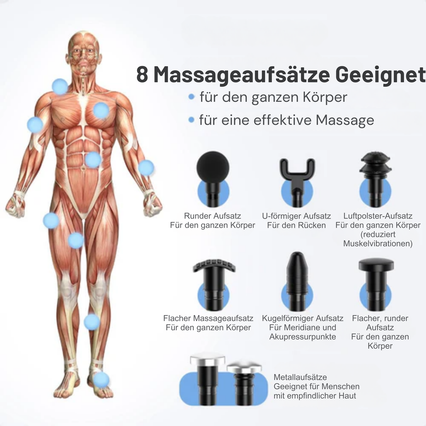 Lifeproducts Massagepistole PRO - Inkl. 8 Massageköpfe - Mit 6 Geschwindigkeitsstufen - Schwarz