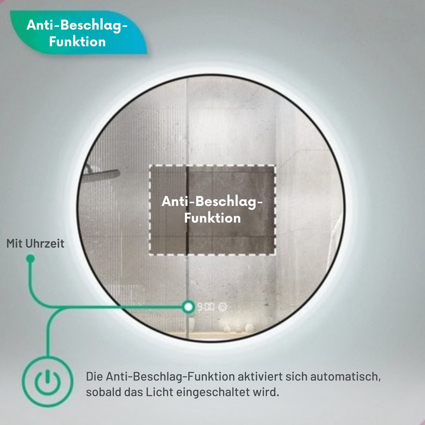 Mirlux Badezimmerspiegel - Mit LED-Beleuchtung & Heizung - Rund - Anti-Kondensation - 60CM - Mattschwarz