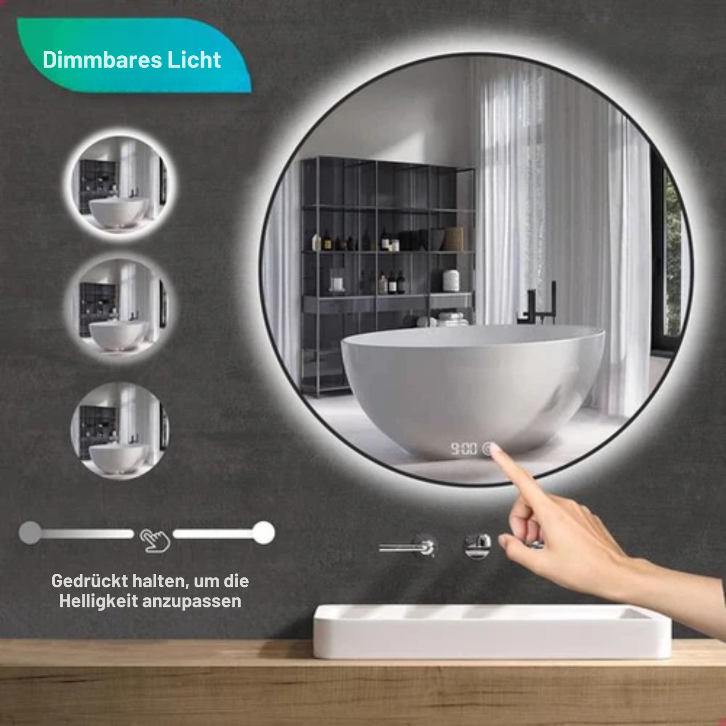 Mirlux Badezimmerspiegel - Mit LED-Beleuchtung & Heizung - Rund - Anti-Kondensation - 60CM - Mattschwarz