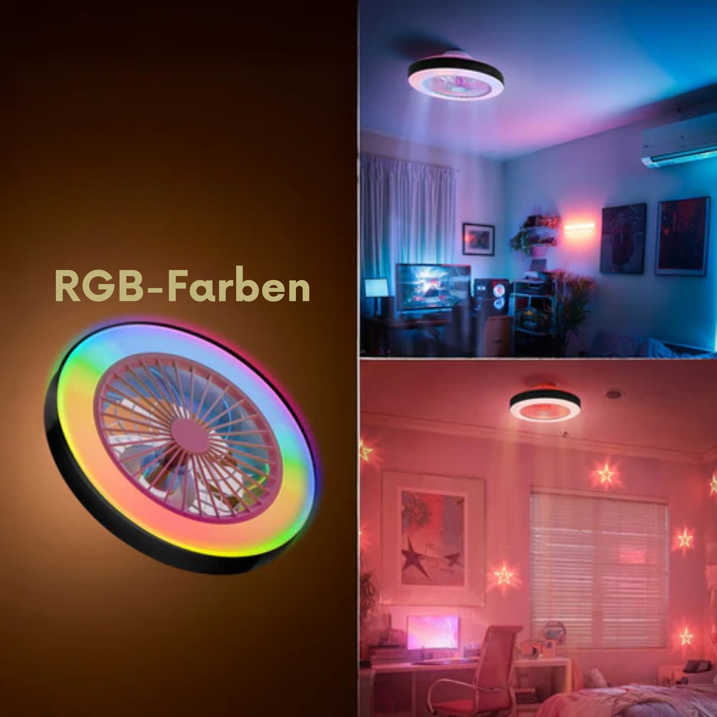 Nolt Deckenventilator - Mit Beleuchtung - LED RGBW - Tuya Wifi Smart - Mit Fernbedienung - ⌀ 50cm - Schwarz