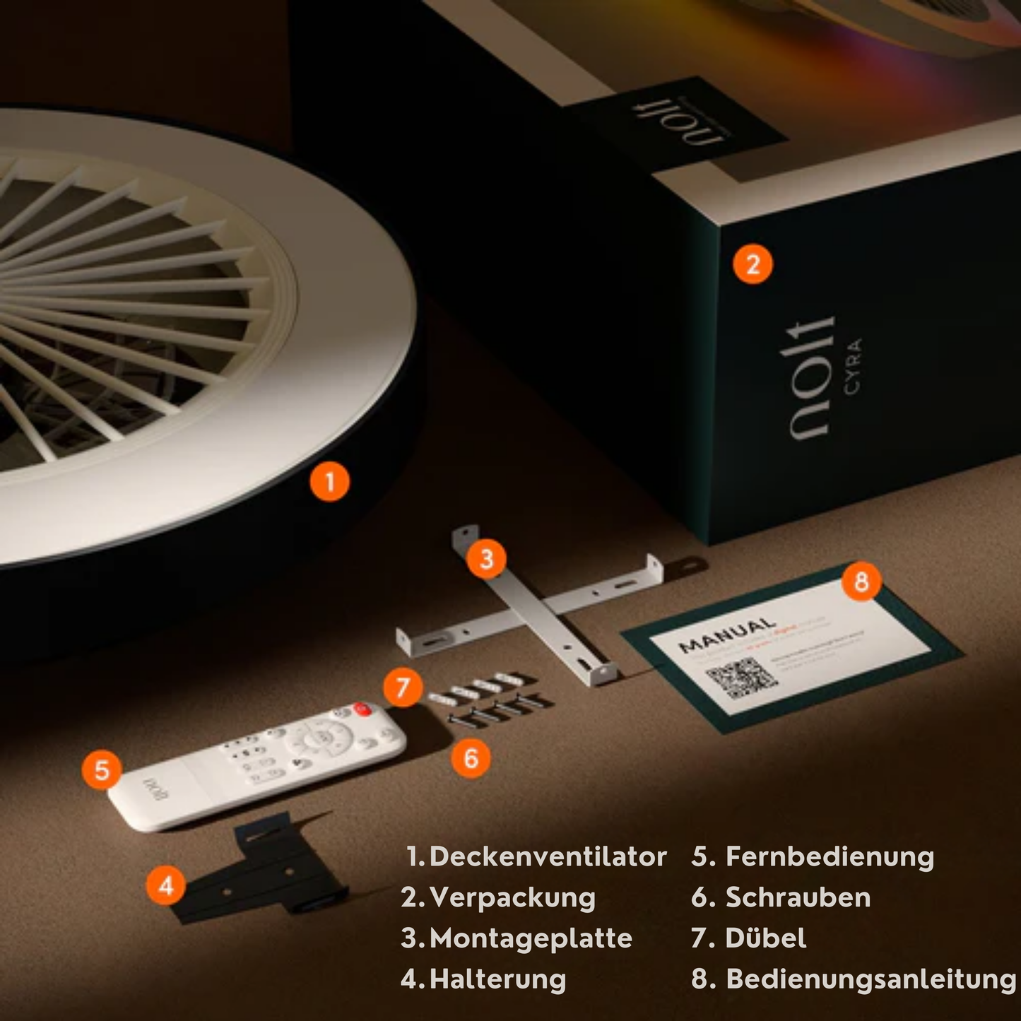 Nolt Deckenventilator - Mit Beleuchtung - LED RGBW - Tuya Wifi Smart - Mit Fernbedienung - ⌀ 50cm - Schwarz