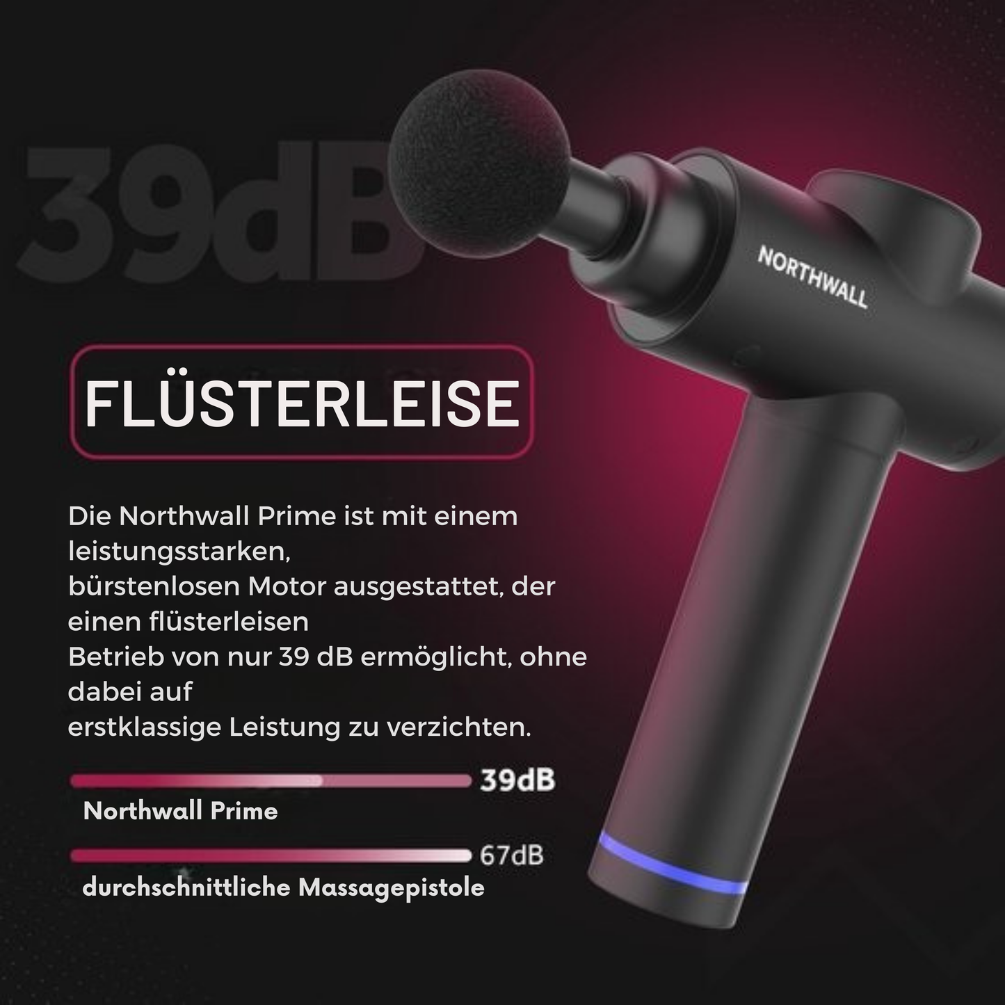 Northwall Massage Gun - 6 Aufsätze - Leistungsstark - Kabellos - Schwarz
