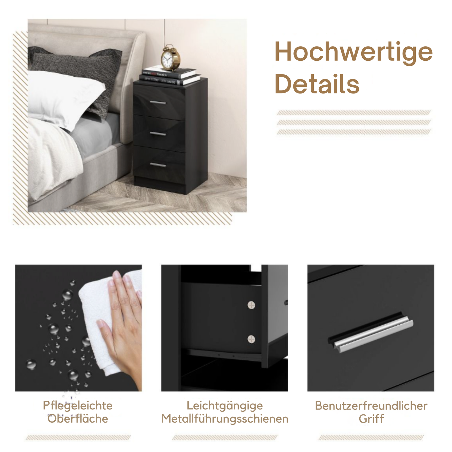 Coast Aktenschrank - Mit 3 Schubladen - 55 kg Kapazität - Für Büro & Home Office - 37,1 x 34,2 x 66,5 cm - Schwarz & Holzverbundwerkstoff