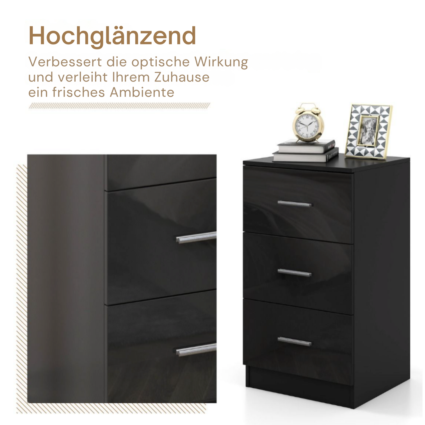 Coast Aktenschrank - Mit 3 Schubladen - 55 kg Kapazität - Für Büro & Home Office - 37,1 x 34,2 x 66,5 cm - Schwarz & Holzverbundwerkstoff