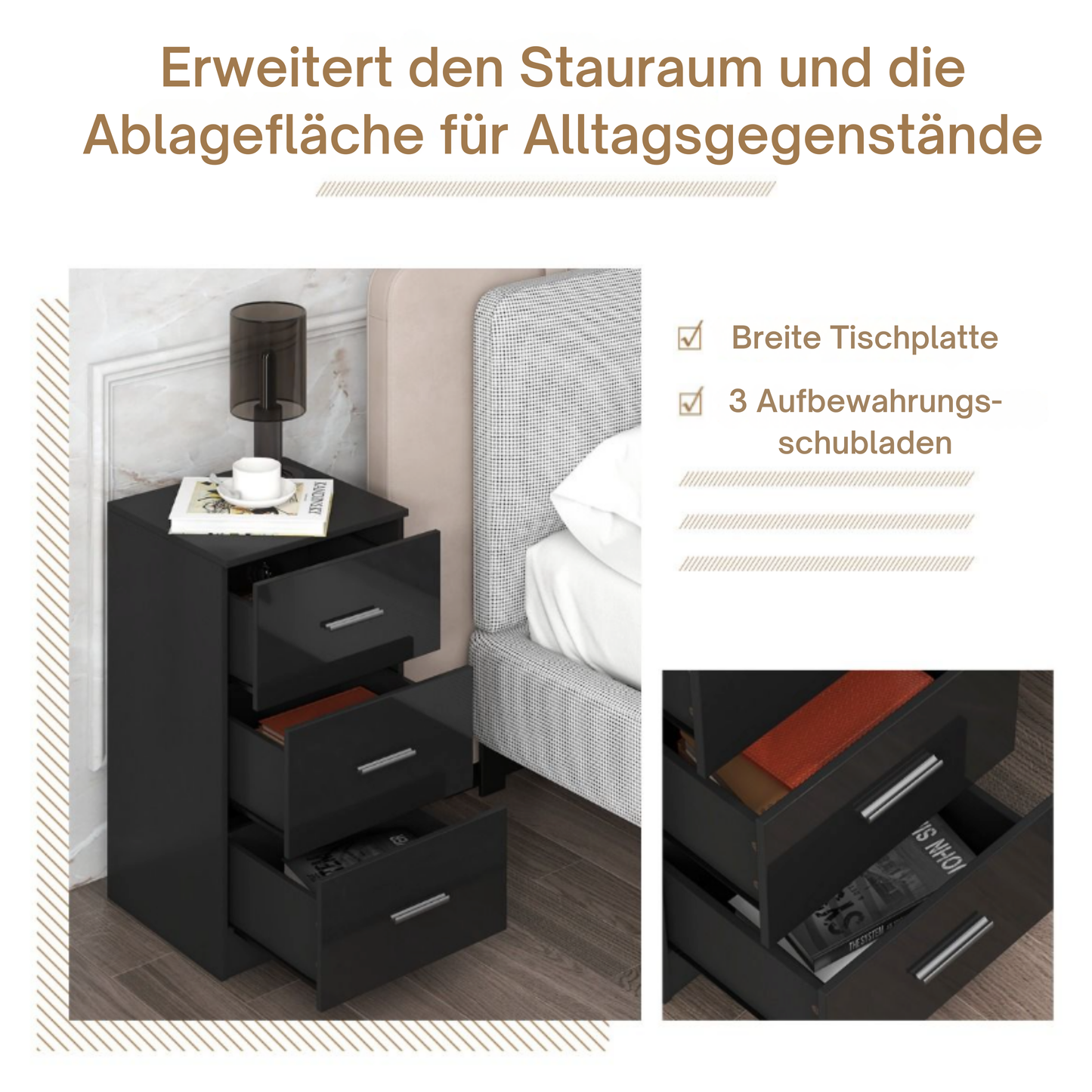 Coast Aktenschrank - Mit 3 Schubladen - 55 kg Kapazität - Für Büro & Home Office - 37,1 x 34,2 x 66,5 cm - Schwarz & Holzverbundwerkstoff