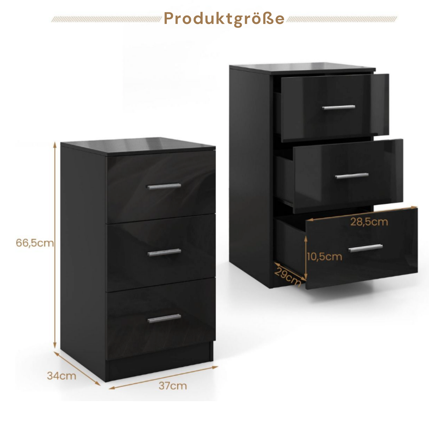 Coast Aktenschrank - Mit 3 Schubladen - 55 kg Kapazität - Für Büro & Home Office - 37,1 x 34,2 x 66,5 cm - Schwarz & Holzverbundwerkstoff