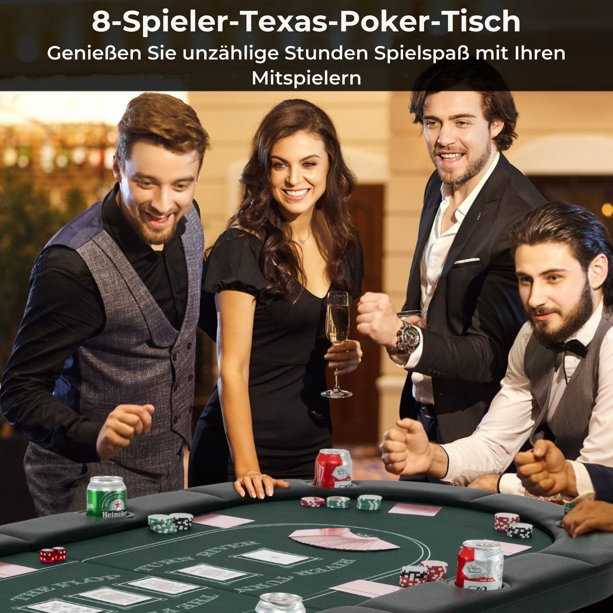 Coast Klappbarer Casinotisch - Für 8 Spieler - 182x82x75 cm - Schwarz/Grün