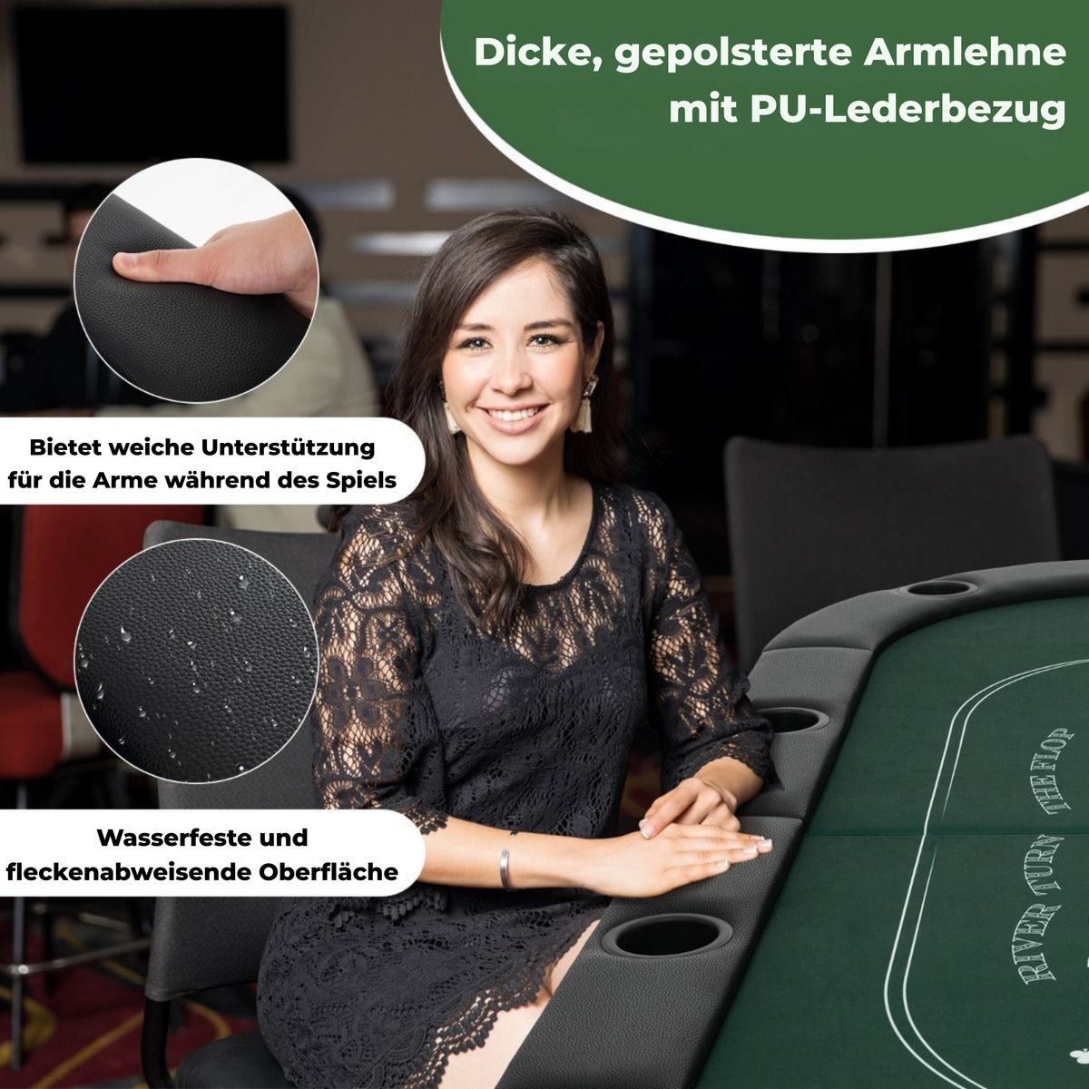 Coast Klappbarer Casinotisch - Für 8 Spieler - 182x82x75 cm - Schwarz/Grün