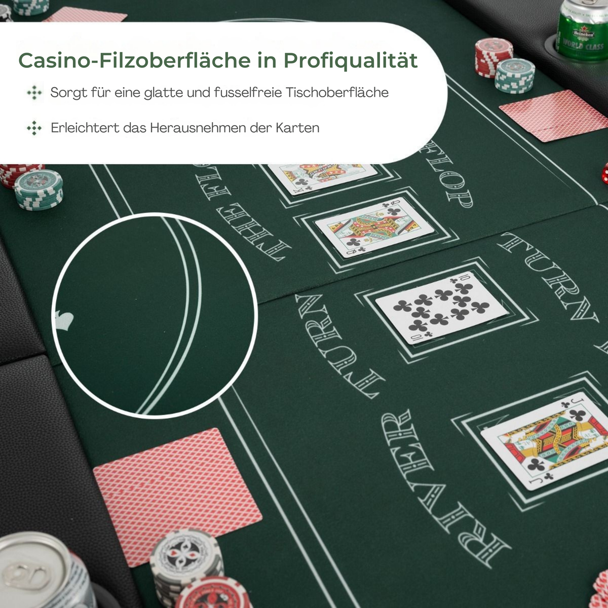 Coast Klappbarer Casinotisch - Für 8 Spieler - 182x82x75 cm - Schwarz/Grün