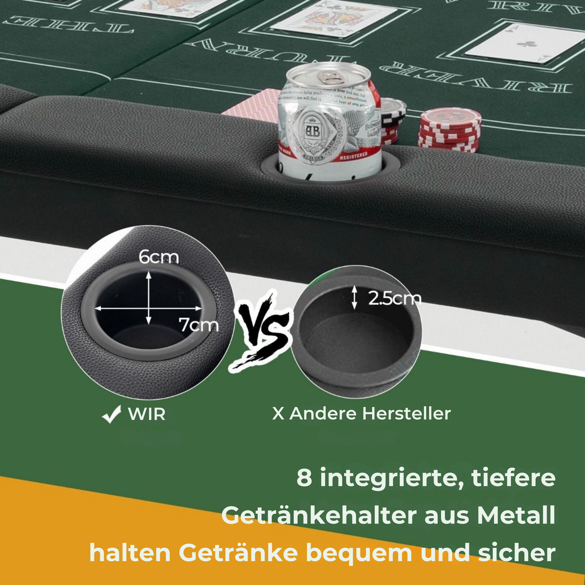 Coast Klappbarer Casinotisch - Für 8 Spieler - 182x82x75 cm - Schwarz/Grün