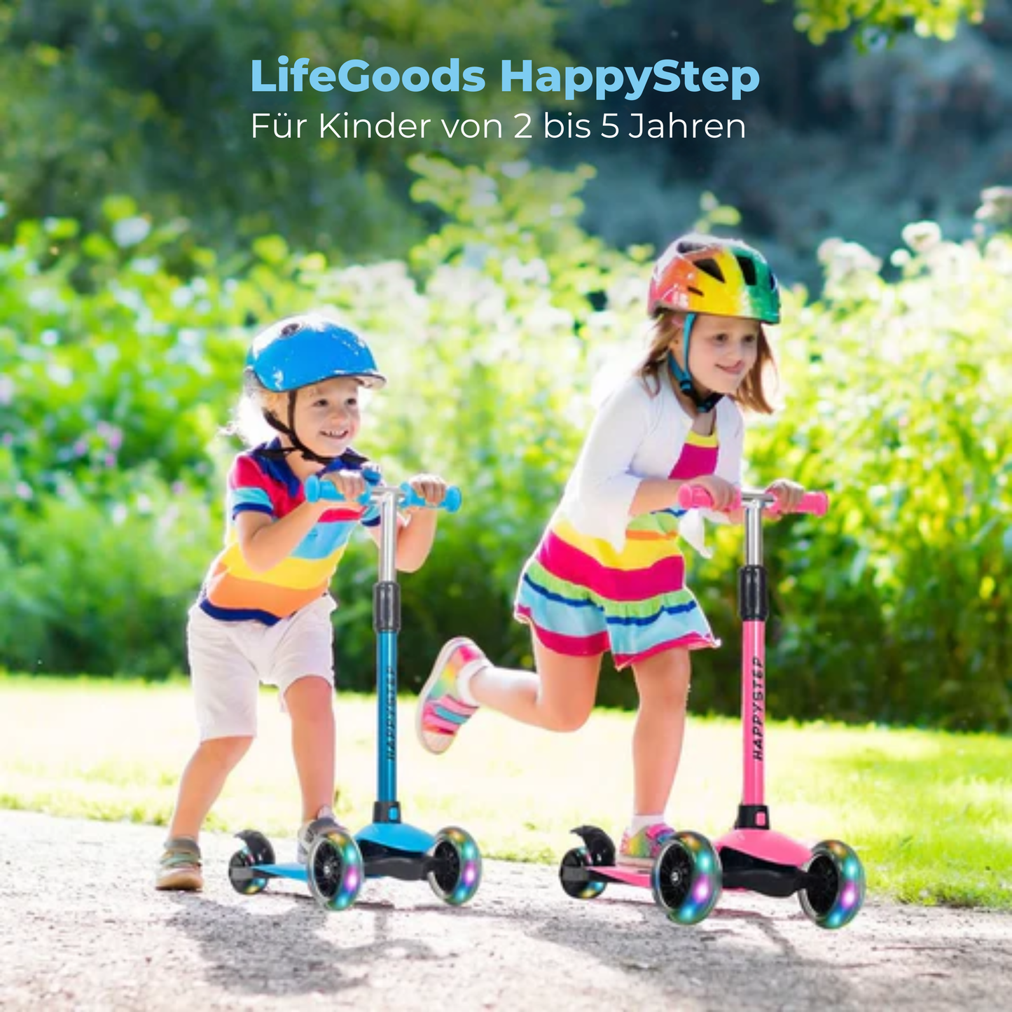 LifeGoods HappyStep Kinder-Roller - Alter 2-5 Jahre - 3 leuchtende Räder - Jungen/Mädchen - Blau