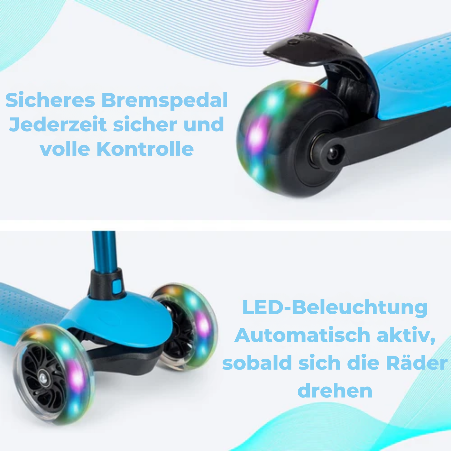 LifeGoods HappyStep Kinder-Roller - Alter 2-5 Jahre - 3 leuchtende Räder - Jungen/Mädchen - Blau