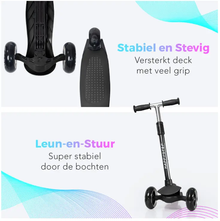 LifeGoods HappyStep - Kinder-Roller - Schritt 2-5 Jahre - 3 leuchtende Räder - Jungen/Mädchen - Schwarz