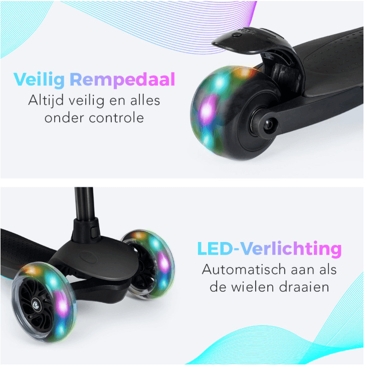 LifeGoods HappyStep - Kinder-Roller - Schritt 2-5 Jahre - 3 leuchtende Räder - Jungen/Mädchen - Schwarz