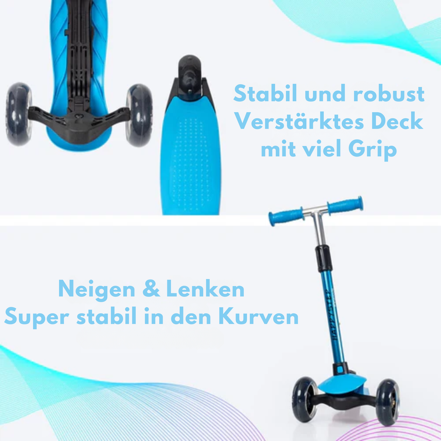 LifeGoods TurboRide Kinder-Roller - Alter 5-8 Jahre - 3 leuchtende Räder - Jungen/Mädchen - Blau
