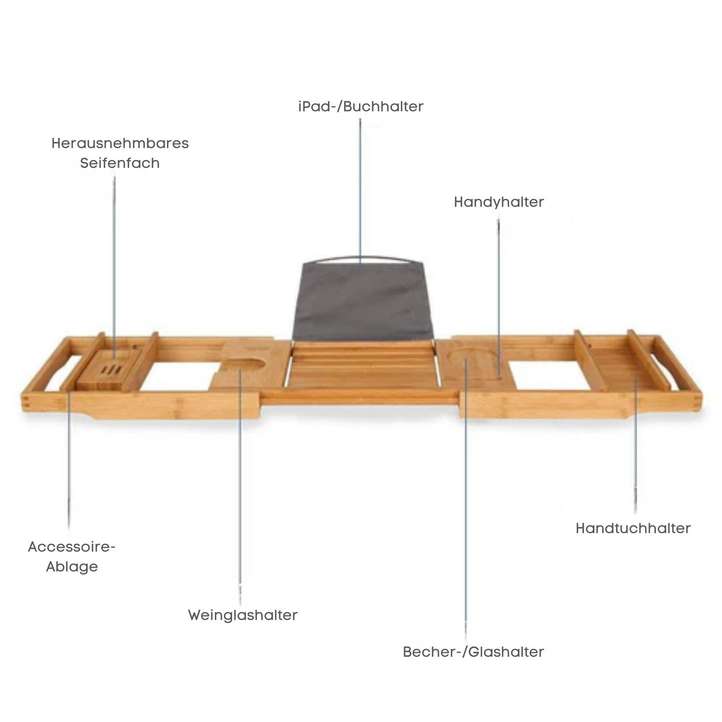 LifeGoods Badewannenbrett - Ausziehbar - Für die Badewanne - 74,5 bis 108,5 cm - Mit Halterung - Holz