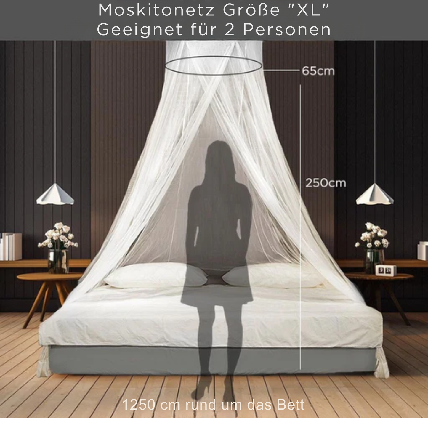 TRVLMORE Double XL Moskitonetz de Luxe - Rundes Moskitonetz - Für Reisen - Geeignet für Doppelbett - Extra groß - Mit Aufhängeschnur - Weiß