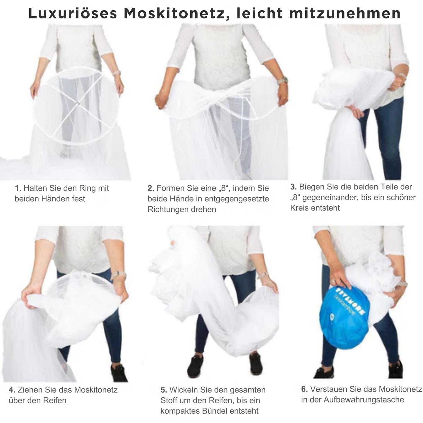 TRVLMORE Double XL Moskitonetz de Luxe - Rundes Moskitonetz - Für Reisen - Geeignet für Doppelbett - Extra groß - Mit Aufhängeschnur - Weiß