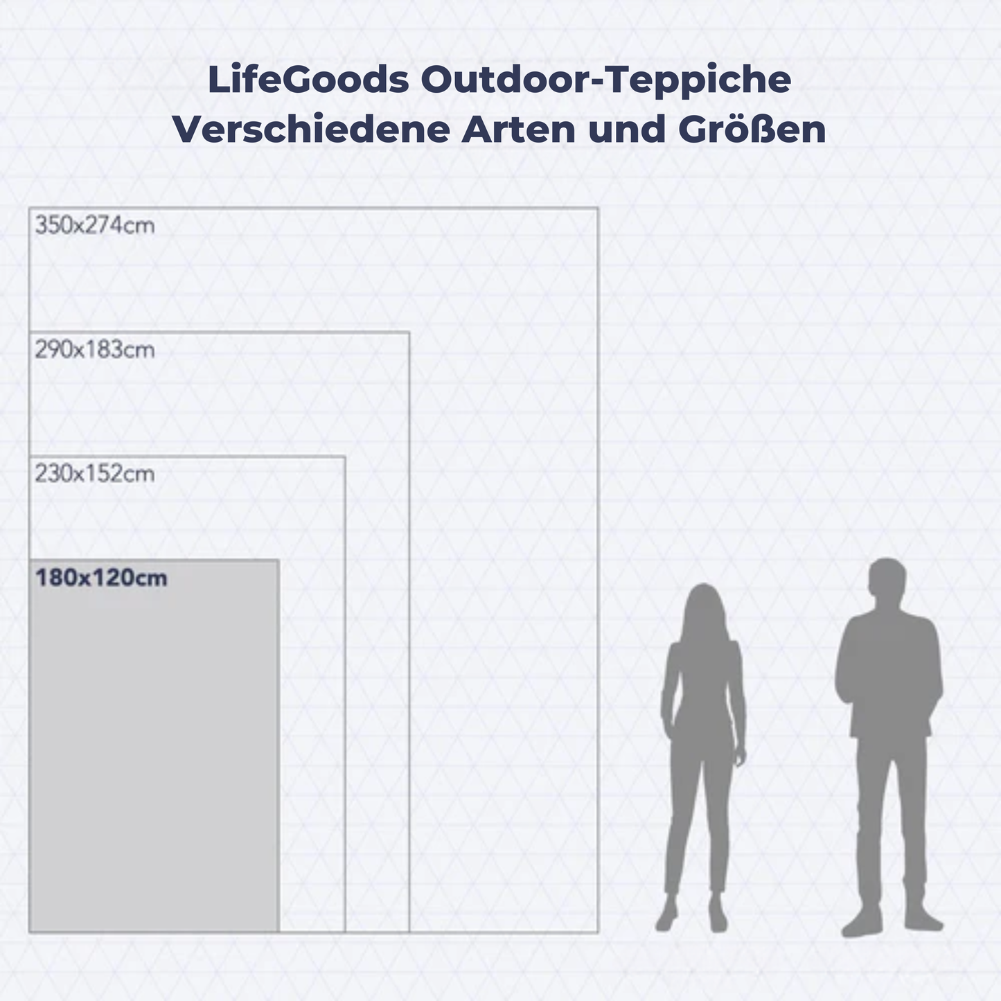 LifeGoods Outdoor-Teppich - 120x180CM - Gartenteppich - Reversibel - Inkl. Tragetasche - Mit Muster - Beige/Weiß