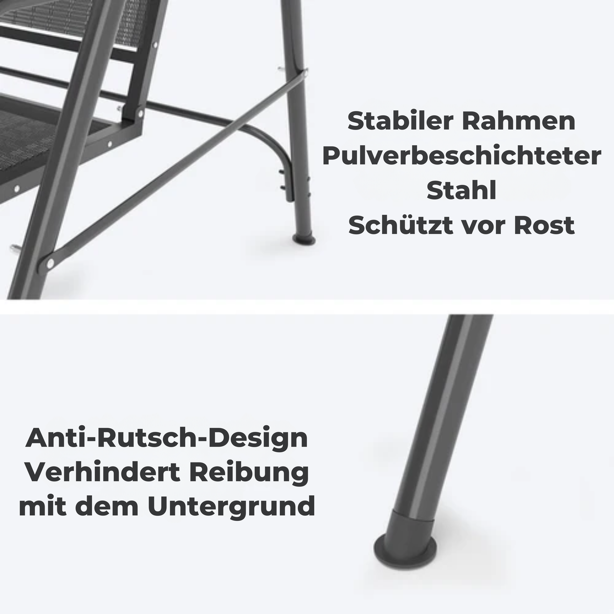 LifeGoods Schaukelbank - 3-Sitzer - Bis zu 250KG - Kippbares Dach - UV-beständiger Sonnenschirm - 172x104x162cm - Grau