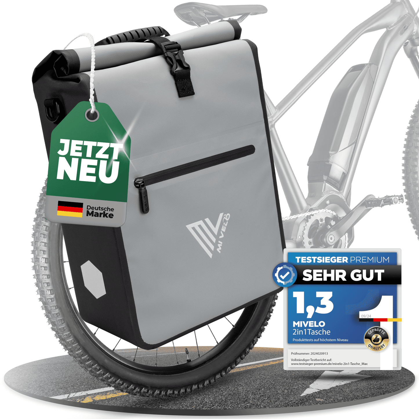 MiVelo Max - 2-in-1 wasserdichte Packtasche für Gepäckträger - Grau - 25 L