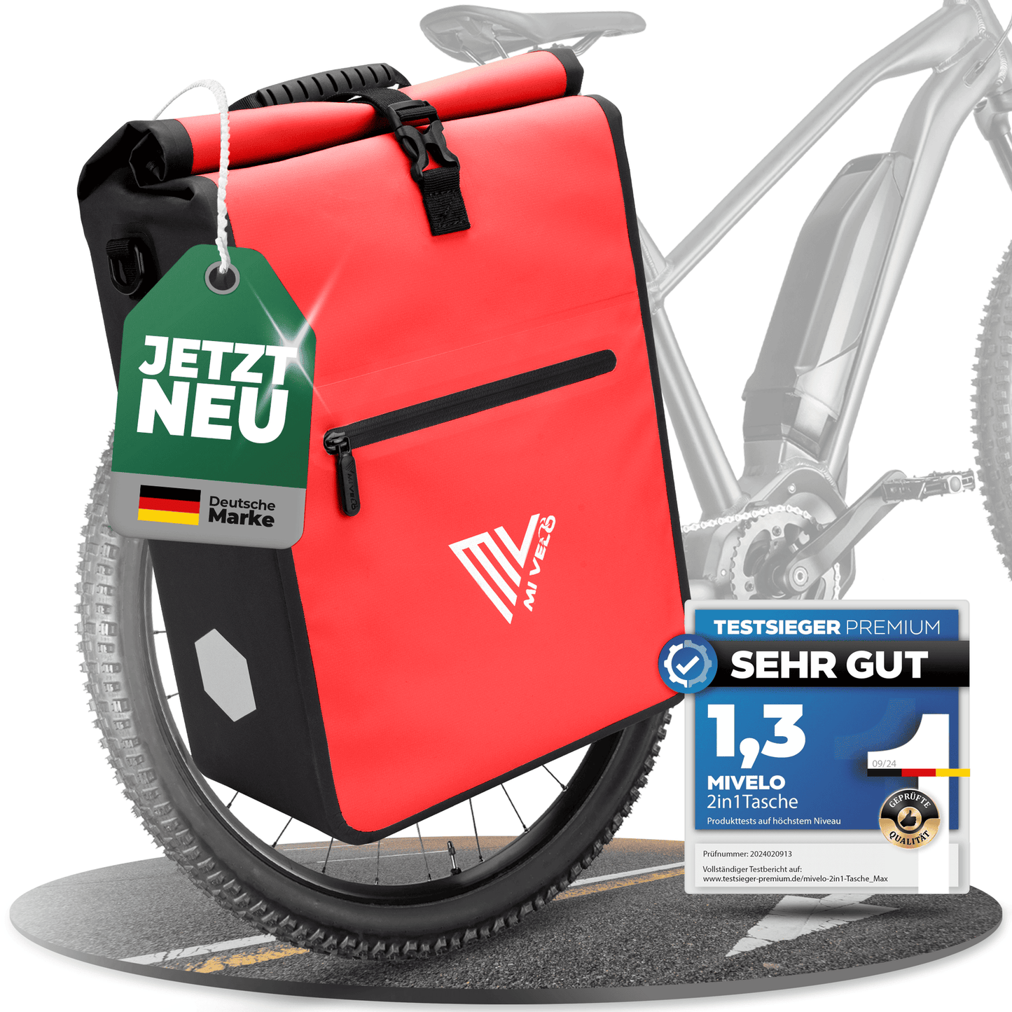 MiVelo Max - 2-in-1 wasserdichte Packtasche für Gepäckträger - Rot - 25 L