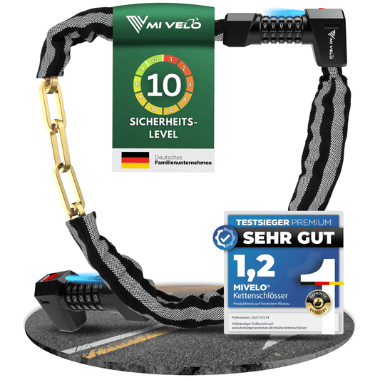 MIVELO Hochsicherheits-Kettenschloss - Mit Zahlenschloss & LED - 100 cm lang - Gehärteter Stahl - 8 mm Stärke - Schwarz