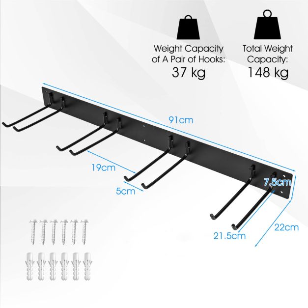 Coast Werkzeugständer - Metall - Wand - 8 Haken - 91 cm - Schwarz
