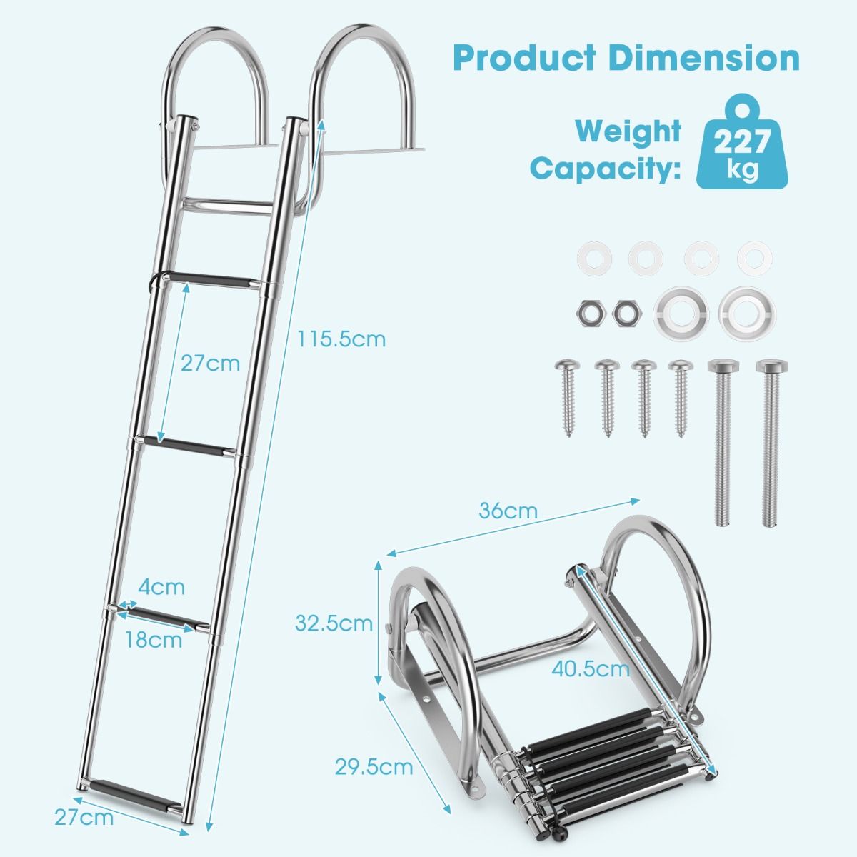 Coast Bootsleiter - Poolleiter - 4 Stufen - klappbar - rutschfest - 120 cm - Edelstahl