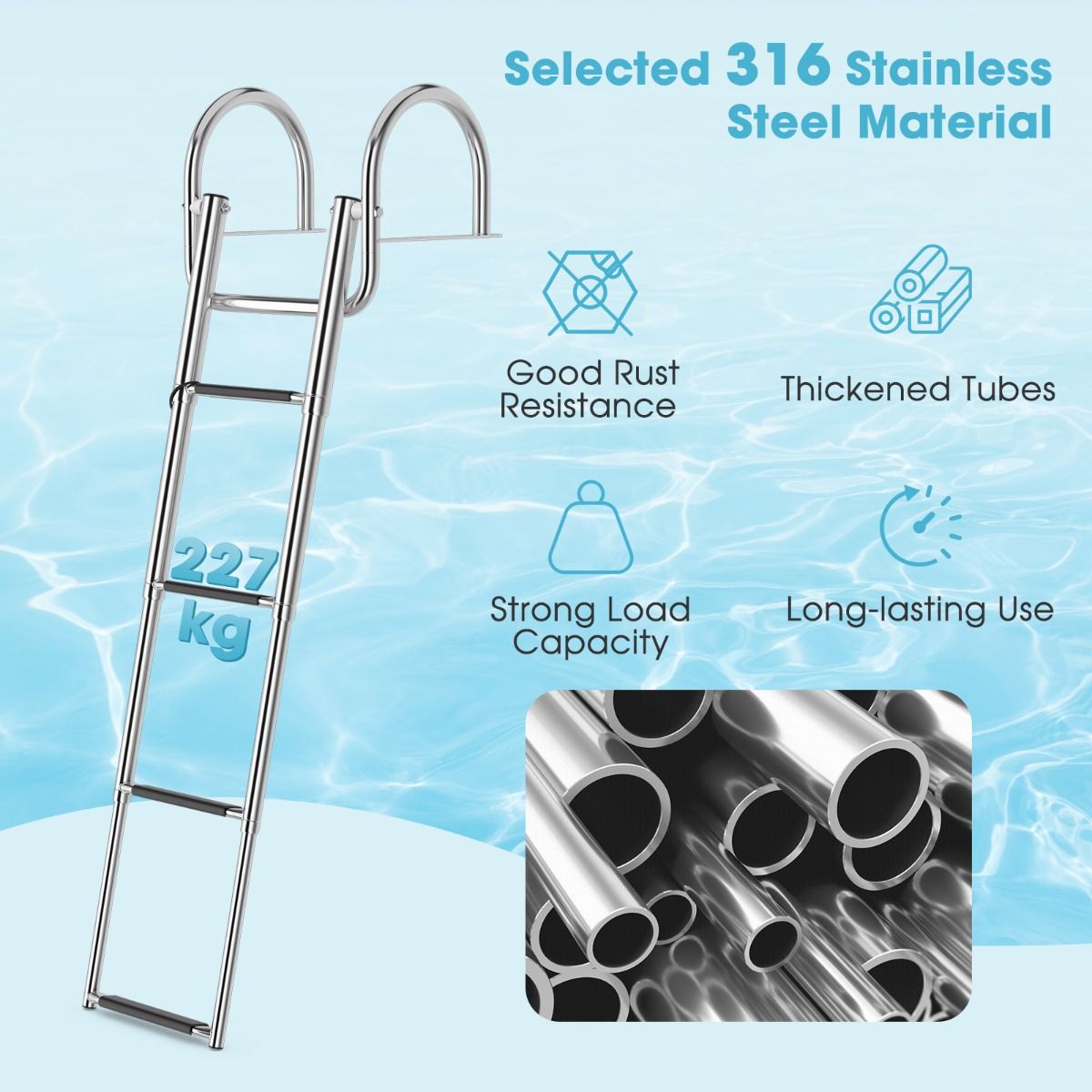 Coast Bootsleiter - Poolleiter - 4 Stufen - klappbar - rutschfest - 120 cm - Edelstahl