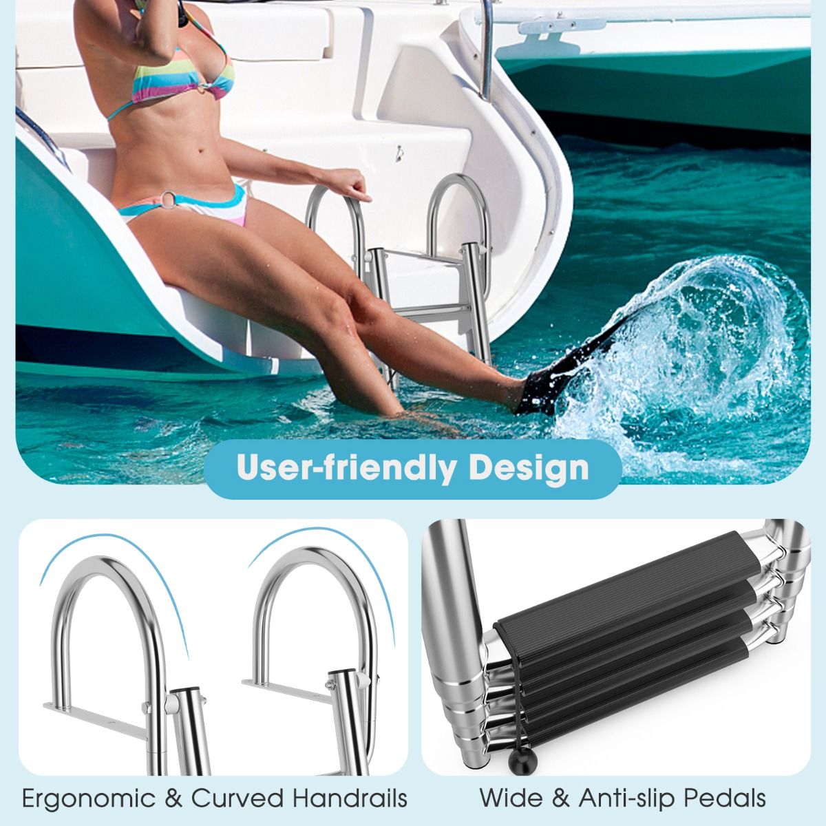 Coast Bootsleiter - Poolleiter - 4 Stufen - klappbar - rutschfest - 120 cm - Edelstahl