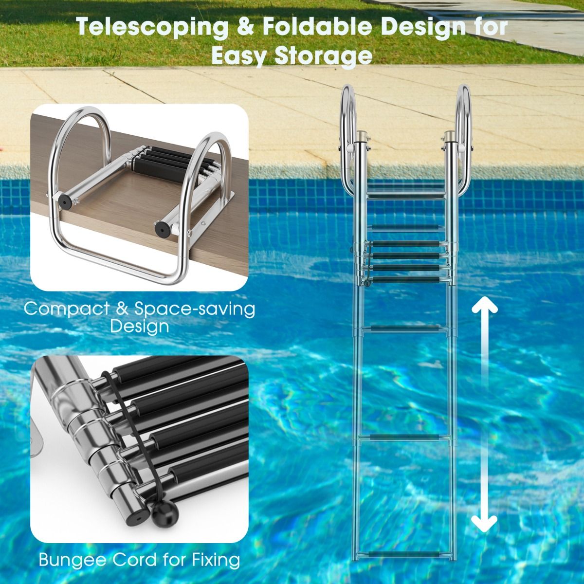 Coast Bootsleiter - Poolleiter - 4 Stufen - klappbar - rutschfest - 120 cm - Edelstahl