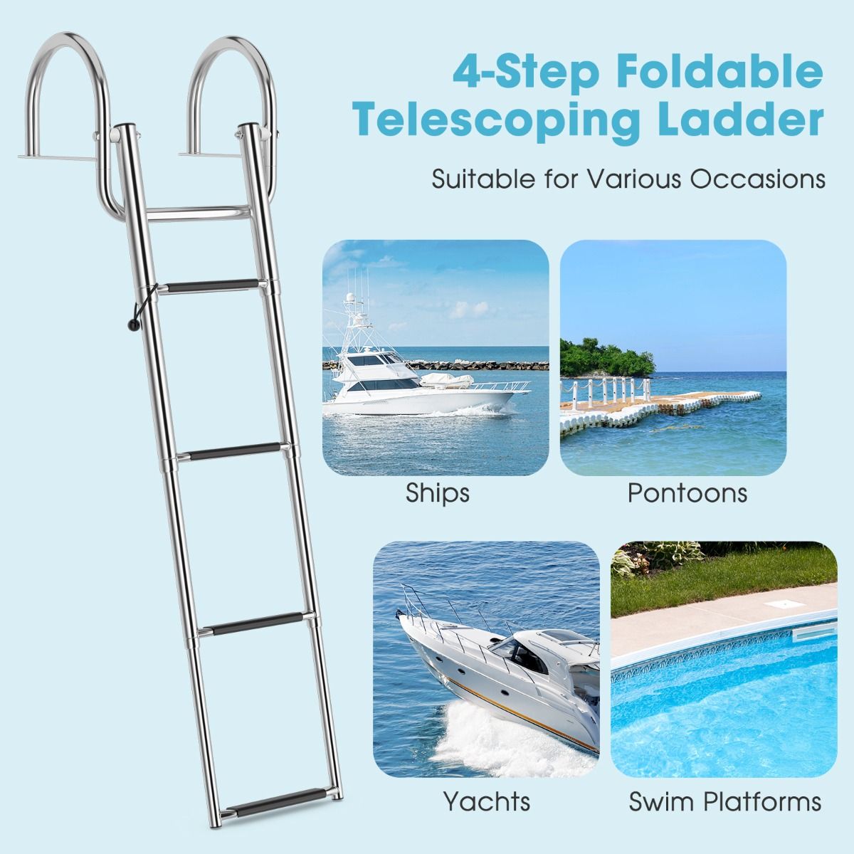Coast Bootsleiter - Poolleiter - 4 Stufen - klappbar - rutschfest - 120 cm - Edelstahl