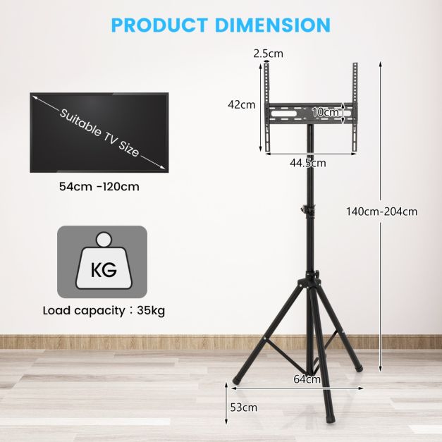 Coast TV-Ständer Höhenverstellbarer TV-Bodenständer für 21-47 Zoll Plasma/Lcd/Led TV & Flat bis zu 35 kg Tragbar 450 x 100 mm Schwarz