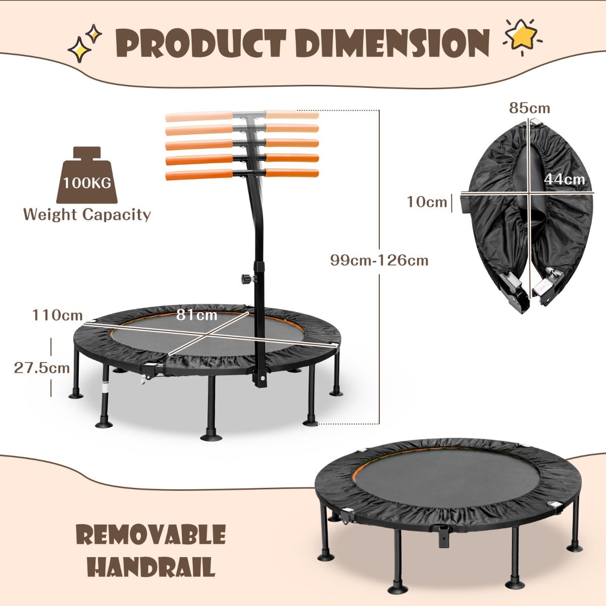 Coast Mini-Trampolin mit verstellbarem Griff - bis zu 100kg - Ã˜117cm
