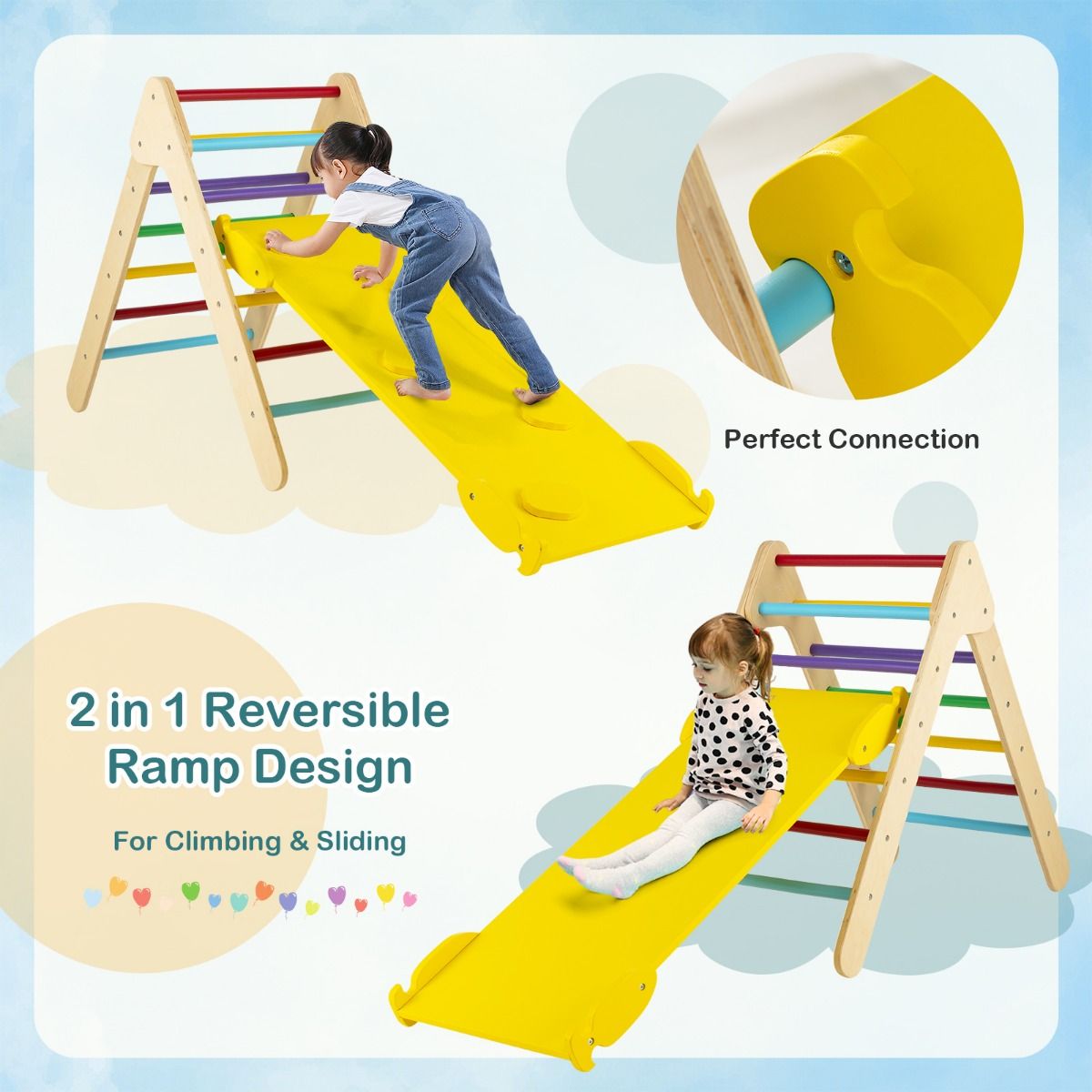Coast Kletterdreieck mit Schräge und Holz-Klettergestell - Mehrfarbig - 86,5 x 48 x 73,5 cm