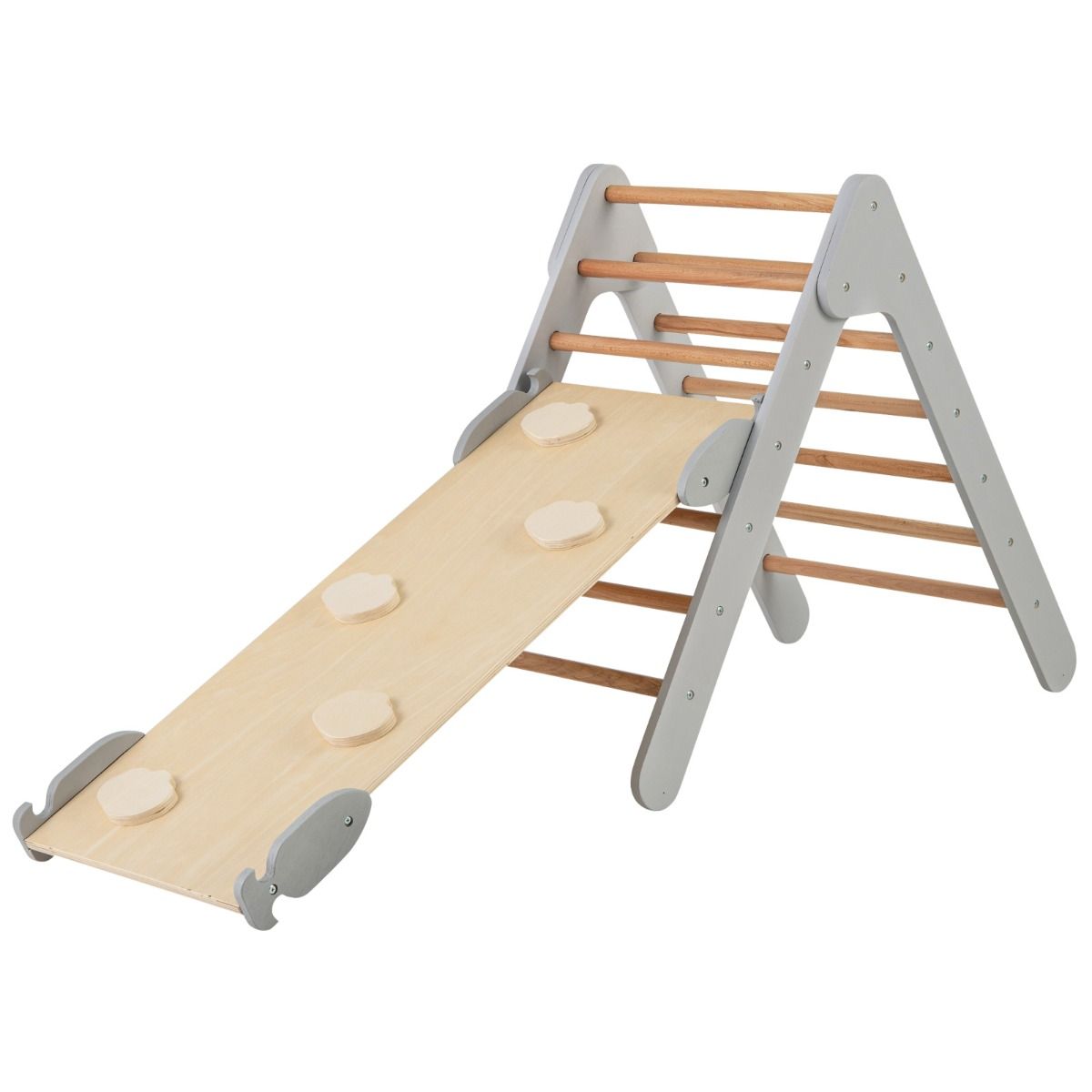 Coast Kletterdreieck mit Rutsche - 86,5x48x73,5 cm - Klettergerüst aus Holz mit verstellbarer Schräge 98x38 cm - Natur/Grau