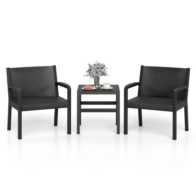Coast Balkonset Schwarz - 3-teiliges Gartenmöbelset in Rattanoptik mit 2 Stühlen und Tisch - Tisch 50 x 50 x 52,5 cm