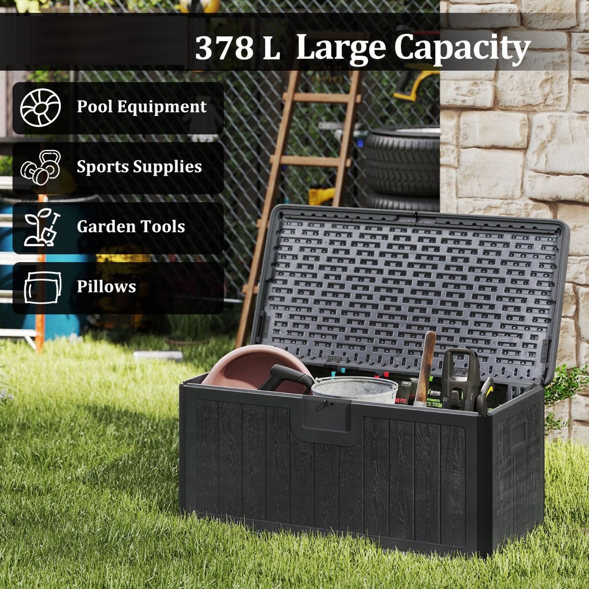 Coast Gartenbox - Wasserdicht - Abschließbar - Multifunktional - 378 L - 130 x 64 x 59 cm - Grau