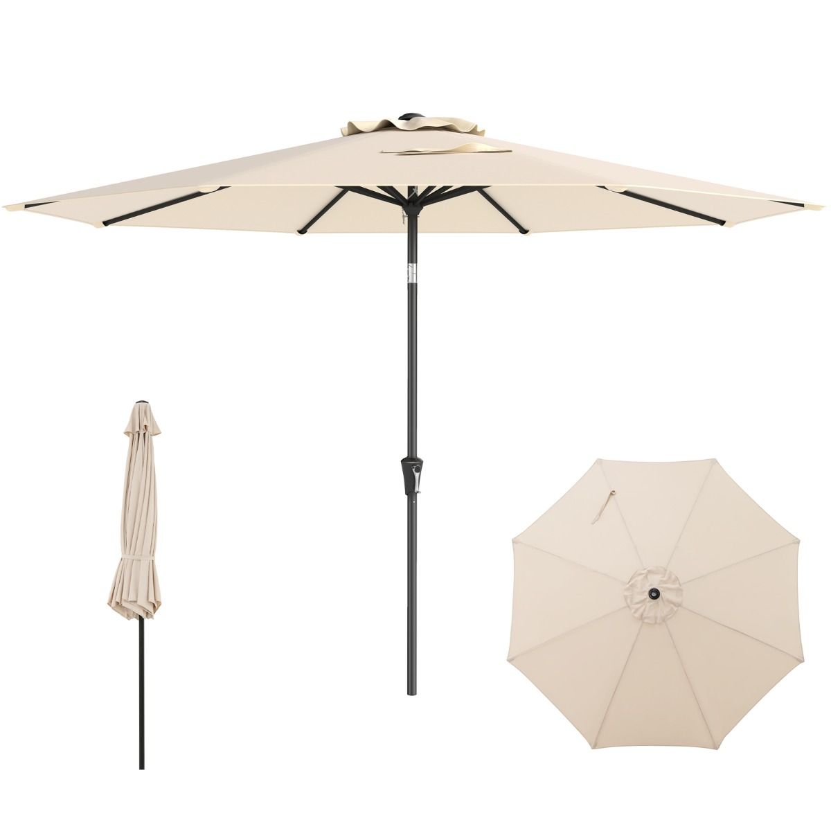Coast Terrassen-Sonnenschirm 303 cm Beige - Kippbarer Sonnenschirm mit Kurbel, 8 Ballen & Doppeldach für Garten, Terrasse oder Schwimmbad