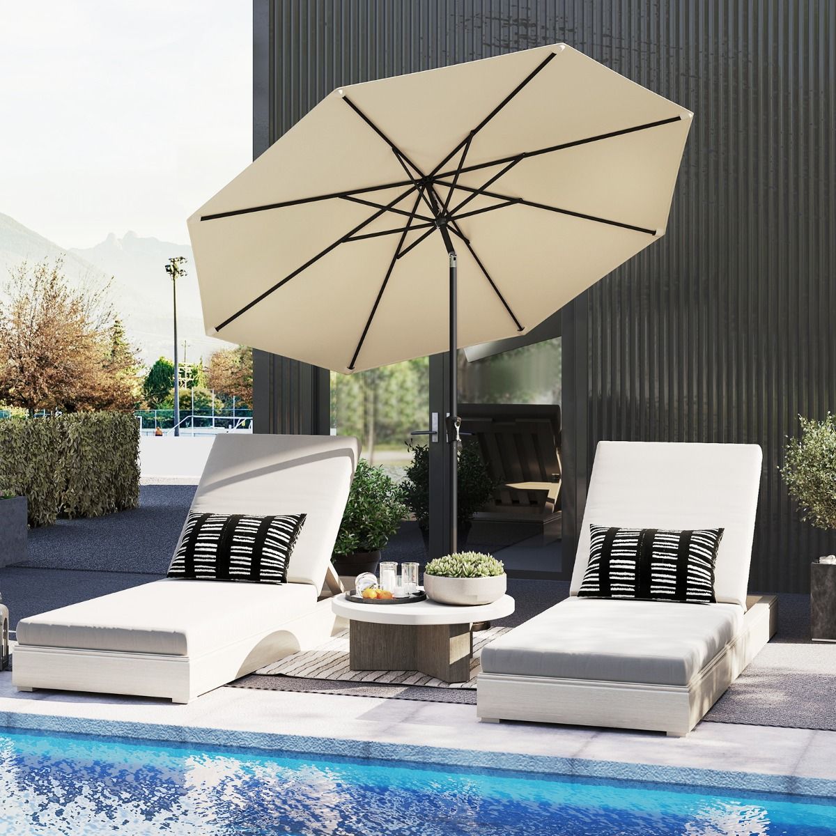 Coast Terrassen-Sonnenschirm 303 cm Beige - Kippbarer Sonnenschirm mit Kurbel, 8 Ballen & Doppeldach für Garten, Terrasse oder Schwimmbad
