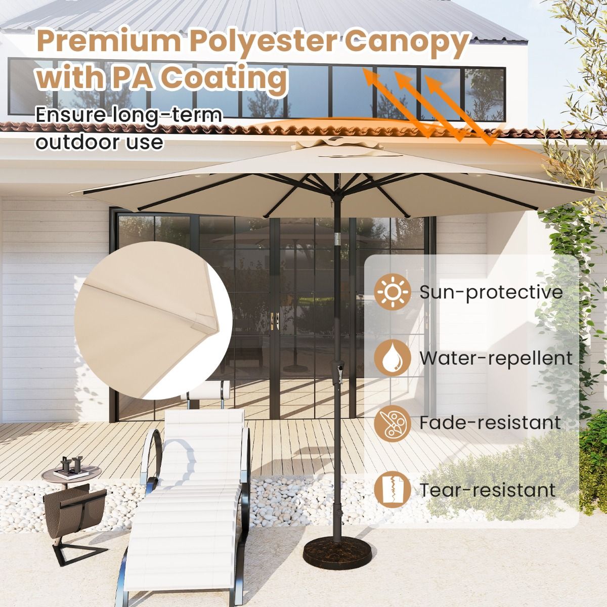 Coast Terrassen-Sonnenschirm 303 cm Beige - Kippbarer Sonnenschirm mit Kurbel, 8 Ballen & Doppeldach für Garten, Terrasse oder Schwimmbad