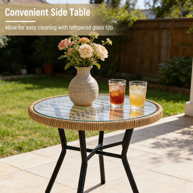 Coast 3-teiliges Bistro-Set - Inklusive Kissen - Tisch aus gehärtetem Glas - Wetterfest - Braun/Beige