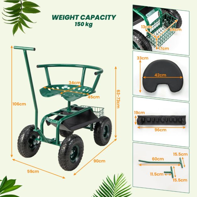 Coast Gartenwagen - Verstellbar - 360Â° drehbar - 90 x 59 x 106 cm - Grün